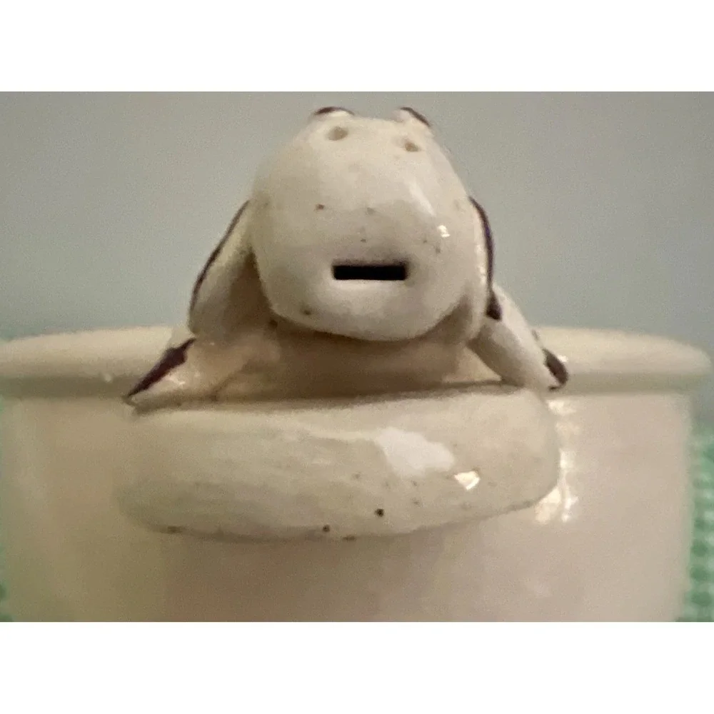 Sm Dog‎ Food Water Bowl White Dog Brown Spots Glazed Studio Pottery Signed 5